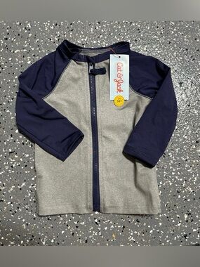 Cat & Jack Baby Long Sleeve Zipper Rash Guard Swim Shirt - Navy & Light Gray 18m
